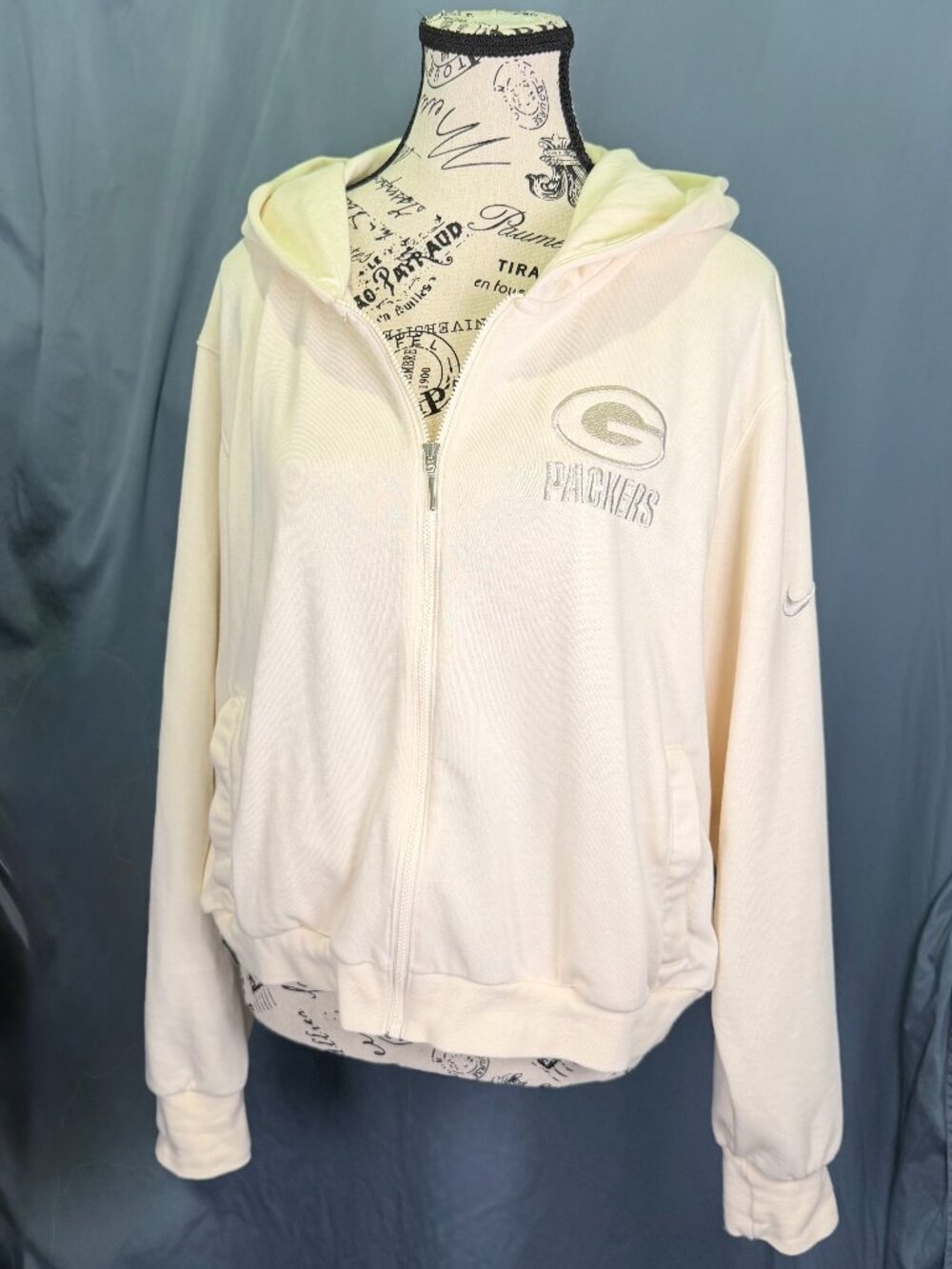 Nike Green Bay Packers Cropped Zip Hoodie Cream Size L NFL